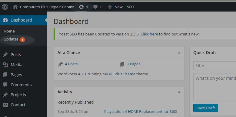 Wordpress User Interface Screenshot Wordpress User Interface Screenshot